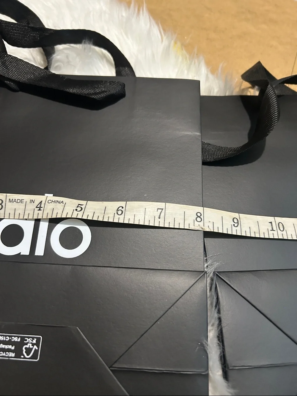 A/O shopping paper bag in black with ribbons handle lot of two 8”x10”